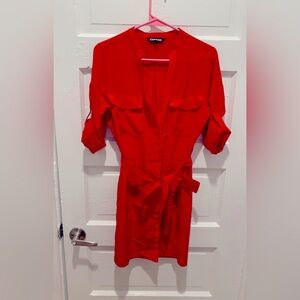 Express Red Belted Dress